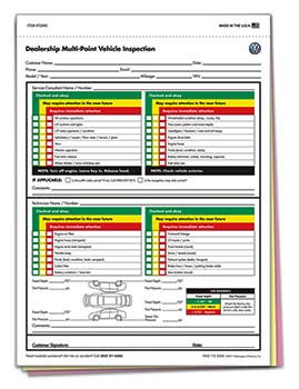 Truform™ brand - manufacturer specific - volkswagen - multi point inspection form